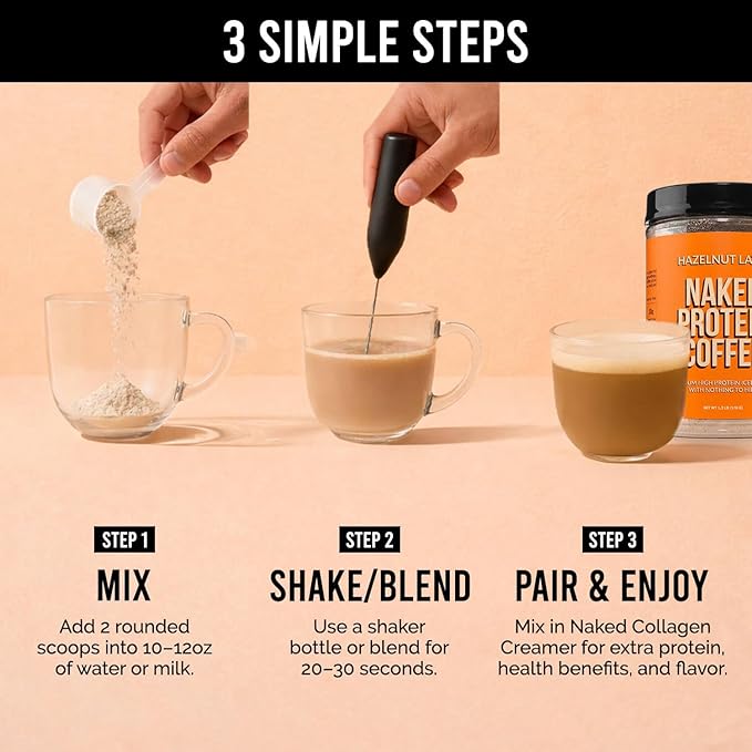 NAKED Hazelnut Latte Protein Coffee - Premium Colombian Iced Coffee Protein Shake Drink Delicious Keto Friendly and Gluten Free 17 Servings