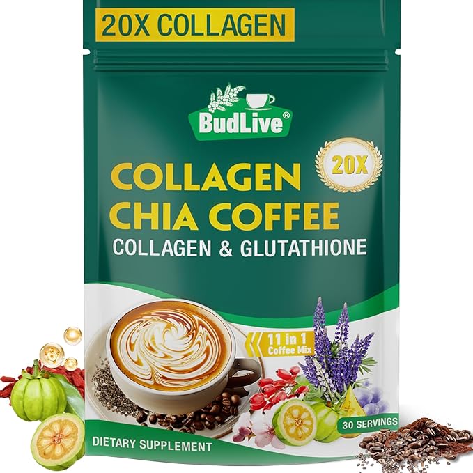 20X Collagen Chia Coffee 11 in 1 Chia Coffee Mix with Collagen &amp Chia Seeds Goji Berry Supports Hair Skin &amp Nails Sugar Free Vegan Gluten-Free 30 Servings 2PACK