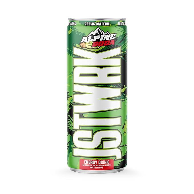 JST WRK Energy Drink - 12-Pack Sugar-Free Zero Calories No Sugar Alcohols 12 Fl Oz. 200 milligrams Caffeine (Alpine Soda)