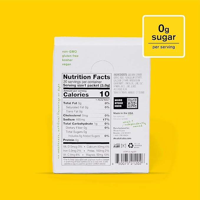 Skratch Labs Unsweetened Hydration Sport Drink Mix | Sugar Free | Electrolytes Booster | Lemon + Lime - 20 Servings | Non-GMO Vegan Kosher Keto Paleo