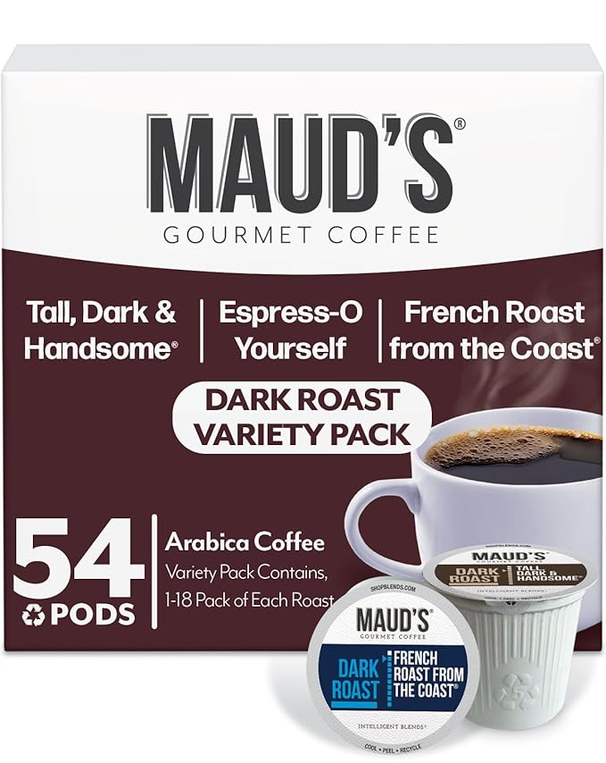 Maud's Dark Roast French Roast &amp Espresso Coffee Pods Bundle 54 ct Single Serve Pods – 100% Arabica Coffee Compatible with Keurig K Cups Maker
