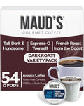 Maud's Dark Roast French Roast &amp Espresso Coffee Pods Bundle 54 ct Single Serve Pods – 100% Arabica Coffee Compatible with Keurig K Cups Maker