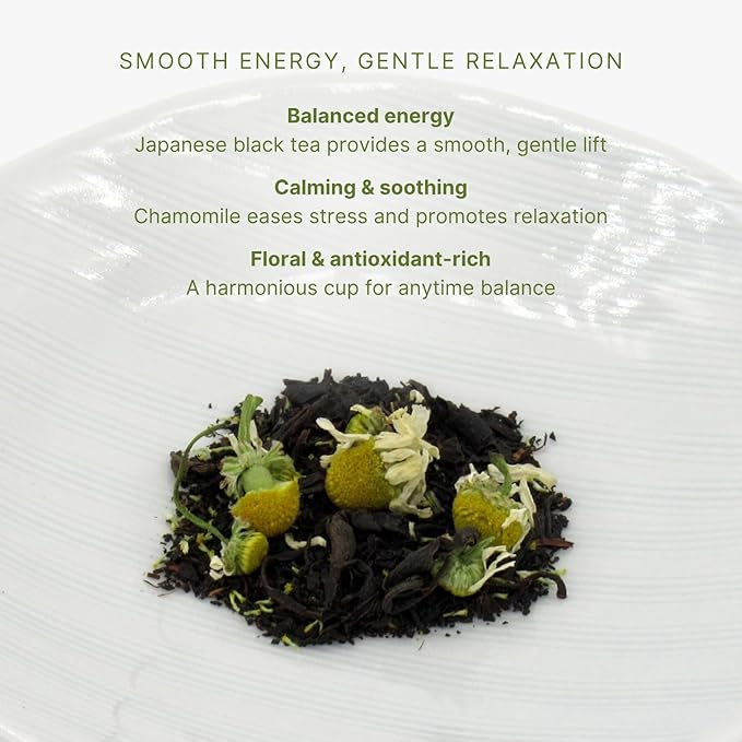 Chamomile + Japanese Black Tea Blend – 30 Bags – Balanced Floral &amp Bold Infusion