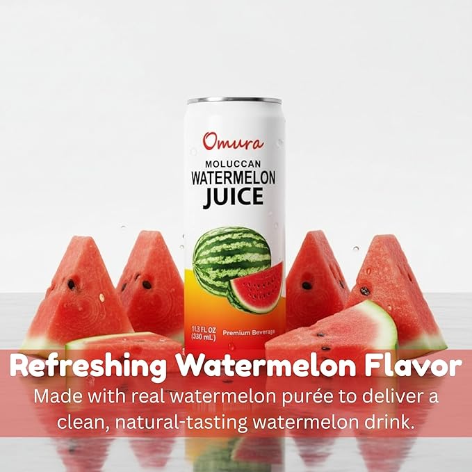 Omura Pack of 24 Watermelon Juice Drink Refreshing Watermelon Beverage with Natural Sweetness Non-GMO 11.3 Fl Oz (24-Pack)