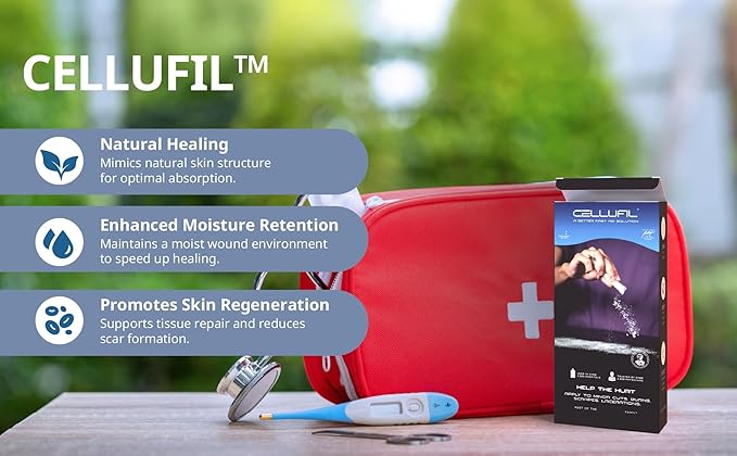 Cellufil Collagen Particles for Advanced Wound Care - Box of 5 Vials - 100% Non-Hydrolyzed Bovine Collagen for Tissue Regeneration First Aid &amp Minor Bleeding
