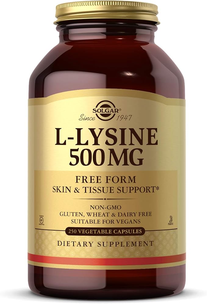 Solgar L-Lysine 500 mg 250 Vegetable Capsules - Enhanced Absorption &amp Assimilation - Promotes Integrity of Skin &amp Lips - Collagen Support - Amino Acids - Non-GMO Vegan Gluten Free