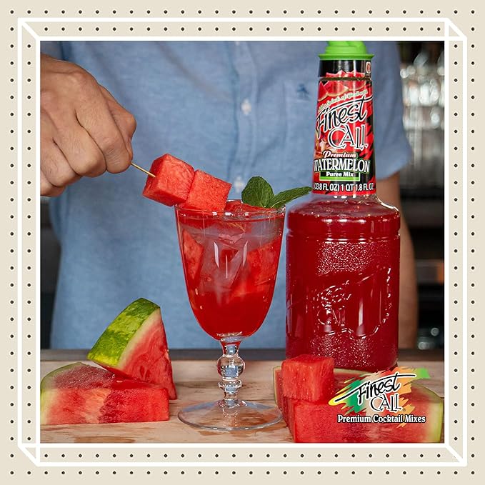 Finest Call Premium Watermelon Fruit Puree Drink Mix 1 Liter Bottle (33.8 Fl Oz) Pack of 6