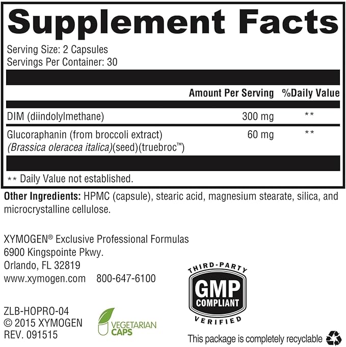 XYMOGEN Hormone Protect - Estrogen Metabolism Support - DIM &amp Broccoli Kale and Kolrabi Extract - Vegetarian Non-GMO &amp Gluten Free - 60 Capsules