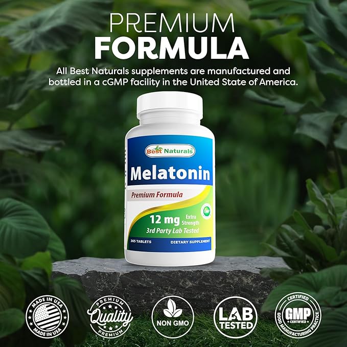 Best Naturals Melatonin 12 mg (1 Year Supply) - Drug-Free Nighttime Sleep Aid - Melatonin for Sleep and Relaxation 365 Count (365 Count (Pack of 3))