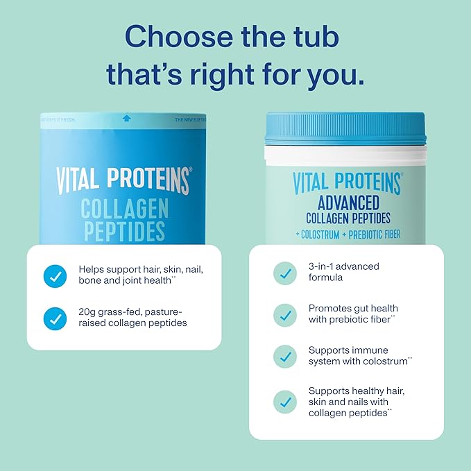 Vital Proteins® Advanced Collagen + Colostrum + Prebiotic Fiber 2.5g VERISOL® Collagen Peptides Supports Gut Immune Health** Hair Skin &amp Nail Support**