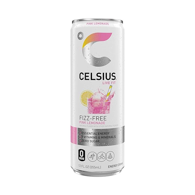 CELSIUS Fizz Free Pink Lemonade Sugar Free Energy Drink 12 Fl Oz (Pack of 12)