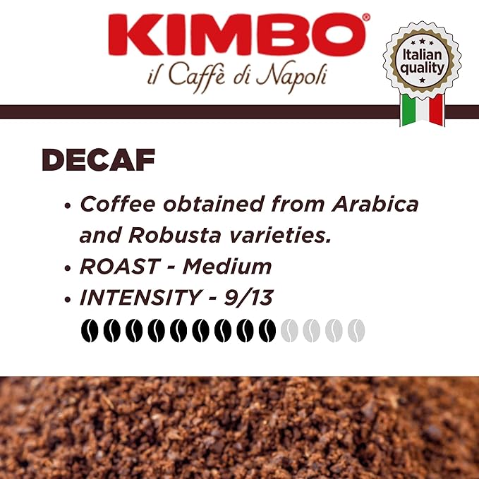 Kimbo Coffee Decaf Multipack Decaffeinated Ground Coffee Authentic Italian Roast Intenso Aroma Taste (5 x 250g Vacuum Sealed Bags)