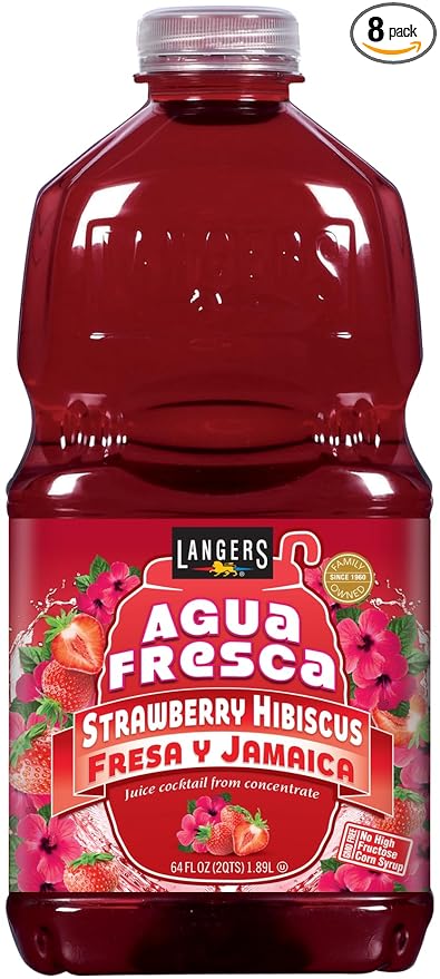 Langers Agua Fresca Fresa y Jamaica (Strawberry Hibiscus) 64 Fl Oz (Pack of 8)