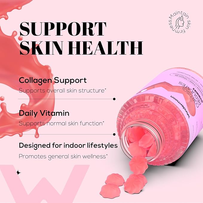 Wondermoon Women’s Collagen Gummies with Vitamin C Biotin &amp Zinc – Daily Nutritional Support – Hydrolyzed Collagen Peptides Peach Flavor Plant-Based 60 Gummies
