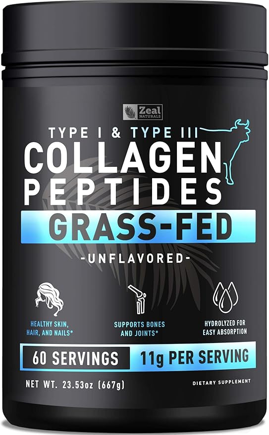 Zeal Naturals Hydrolyzed Collagen Peptides Powder 10g Protein | Grass-Fed Collagen for Women &amp Men | Essential Amino Acids | Hair Skin Nails Bone Health | 45 Servings Unflavored
