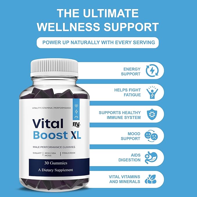 BLUE VIBE Vital Boost XL Gummies VitalBoostXL Daily Shilajit and Manuka Honey Performance Supplement Vital Boost XL Advanced Overall Health and Performance Supplement (2 Pack - 60 Gummies)