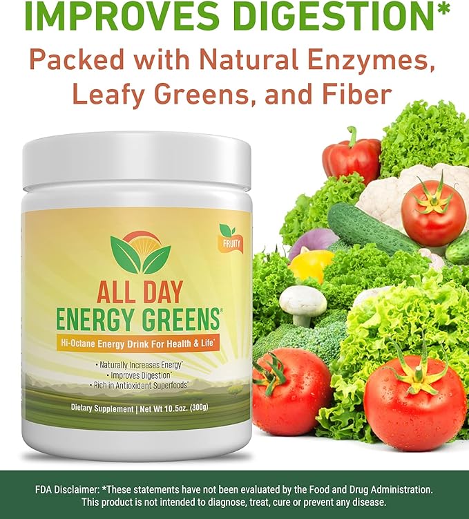 IVL - All Day Energy Greens - Supplement Powder Mix Drink Greens Powder Superfood - Super Greens Blend for Optimal NutritionEnergy &amp DigestionSuperfood Boost(Fruity Flavor)