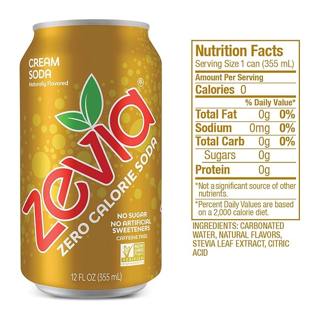 Zevia Zero Calorie Cream Soda 12 Fl Oz (Pack of 24) and 16 Ounce Cans (Pack of 12)