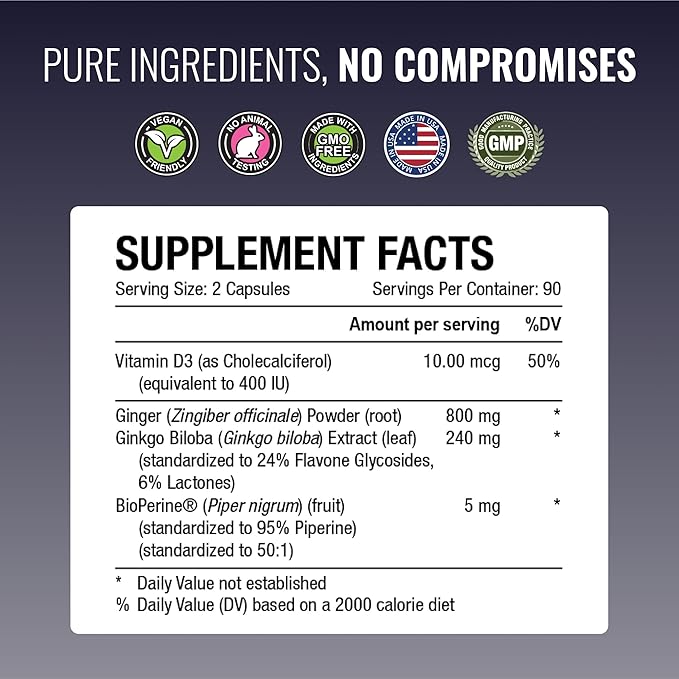 Approved Science VertiSyl - Ginkgo Biloba Ginger Vitamin D3 BioPerine - 180 Capsules - Pack of 2