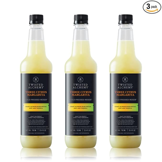 Twisted Alchemy Three Citrus Margarita Mix - Premium Margarita Mixer With Cold Pressed Juice For Craft Cocktails 50% Juice - (25 Oz Bottle Pack of 3) - All Natural Non-GMO &amp Preservative Free -