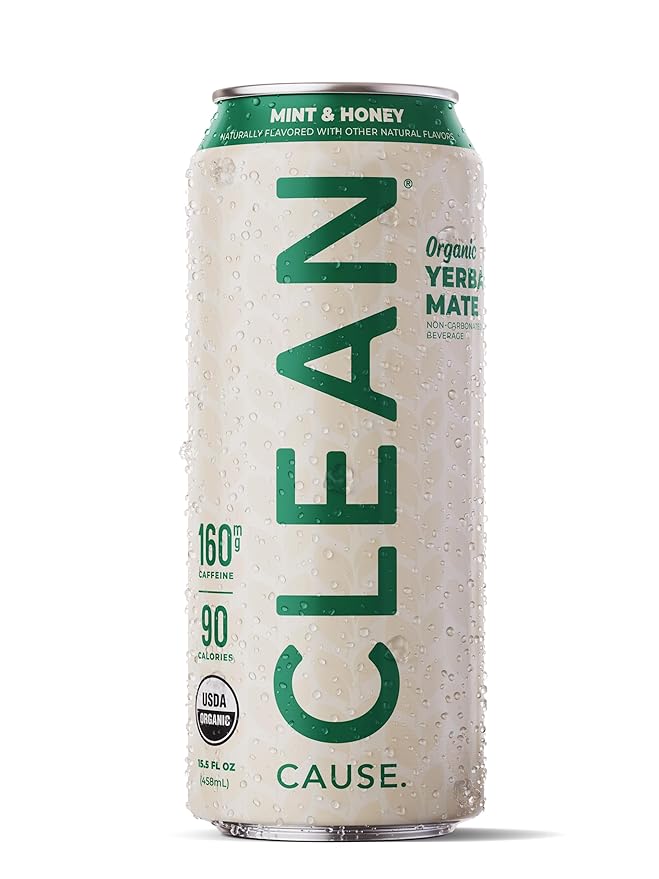 NEW! CLEAN Cause Lemonade &amp Tea and Mint &amp Honey USDA Organic Yerba Mate Tea (15.5oz cans 2-12-Pack Case) Non-Carbonated 160mg Caffeine