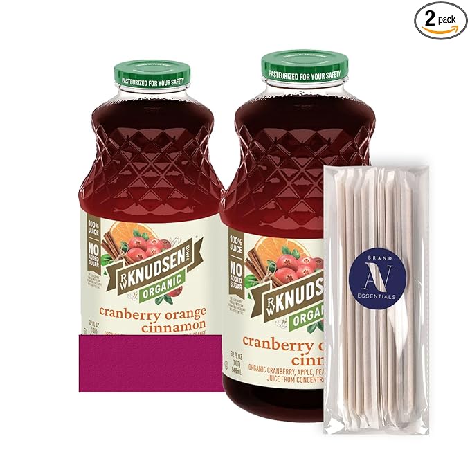 R.W. Knudsen Organic 2-Pack Organic Cranberry Orange Cinnamon Fruit Juice 100% USDA Organic 32 fl oz Glass Bottle + 1 Utility Freebie by Lavinia