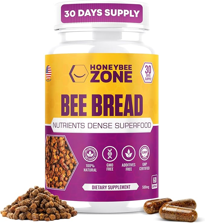 HONEYBEEZONE-Bee Bread Capsules – Nutrient-Rich Superfood for Energy Boost Immune Support Supplement | Non-GMO Gluten-Free 60 Easy-to-Swallow Veggie Capsules