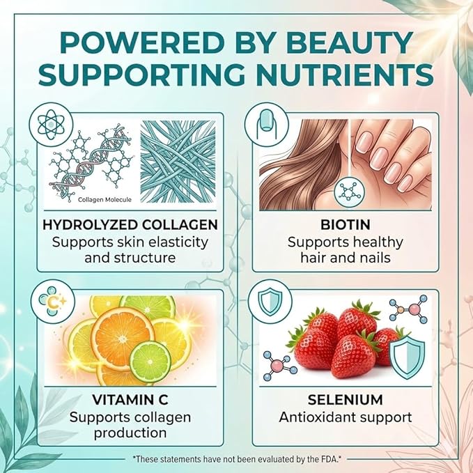Collagen Gummies Skin Hair Nail &amp Joint Support Hydrolyzed Collagen Type I &amp III Biotin + Vitamin C 60 Gummies Non-GMO Gluten-Free Pack of 1