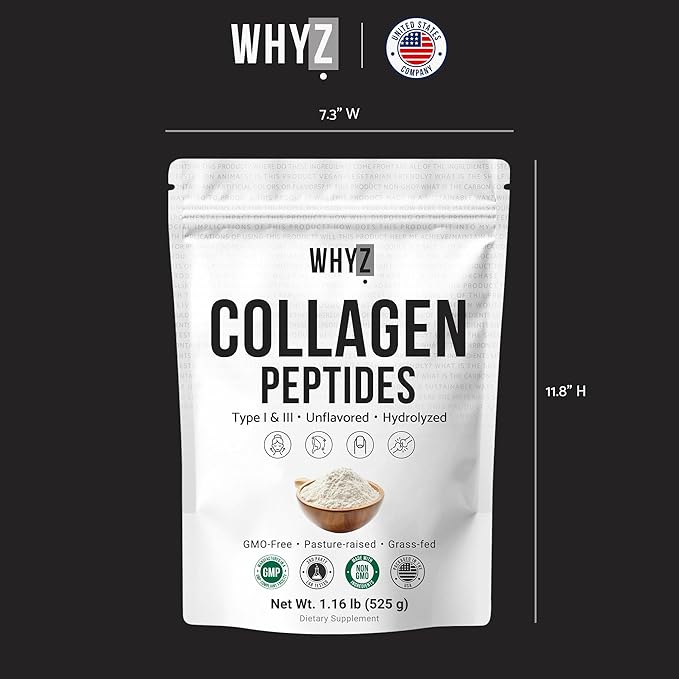 Bovine Collagen Peptides Powder Hydrolyzed Type I &amp III Protein Grass-Fed Pasture-Raised Source Unflavored Collagen Supplement Paleo-Friendly For Active Lifestyles &amp Wellness Non-GMO1.16 lb
