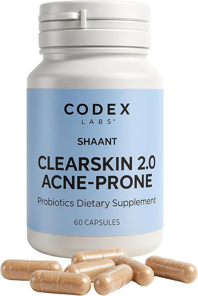 Codex Labs Shaant Clear Skin Supplement – 60 Vegan Capsules | Acne Probiotics with 9-Strain Blend Green Tea EGCG &amp Guggul – Daily Support for Acne-Prone Skin &amp Clear Complexion