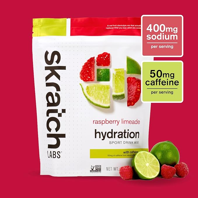 Skratch Labs Hydration Sports Drink Mix with Caffeine – Real‑Fruit Electrolyte Powder for Fast Hydration &amp Energy | Raspberry Limeade | 20 Servings | Vegan Non‑GMO Clean Ingredients