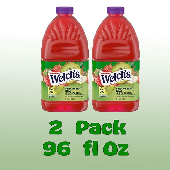 Welch's Juice Drink 96 fl oz Plastic Bottle 2 Pack + 15 Sugarcane Disposable Straws by Kool8shop Infinite Deals (2 Pack Strawberry Kiwi)