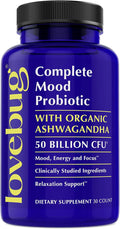 LoveBug Complete Mood Probiotics for Women - 50 Billion CFU 10 Clinically Studied Strains Lactobacillus Bifidobacterium Probiotic with Ashwagandha Digestive Health Mood Support Supplement 30 Count