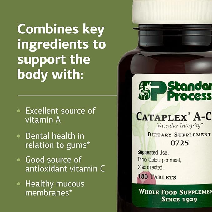 Standard Process Cataplex A-C-P - Healthy Cell &amp Tissue Supplement - Supports Dental Health &amp Immune System Function - Contains Vitamin A &amp C - Non-Dairy &amp Non-Soy - 180 Tablets (60 Se