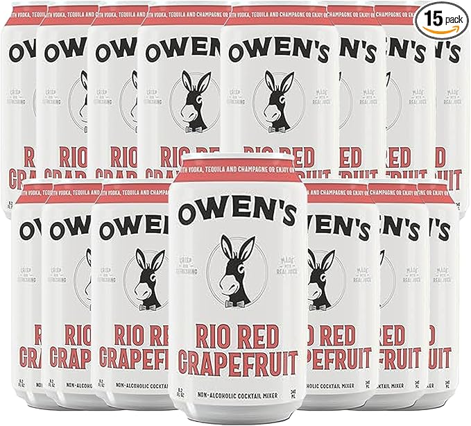 Owen’s Craft Mixers | Rio Red Grapefruit 15 Pack | Handcrafted in the USA with Premium Ingredients | Vegan &amp Gluten-Free Soda Mocktail and Cocktail Mixer