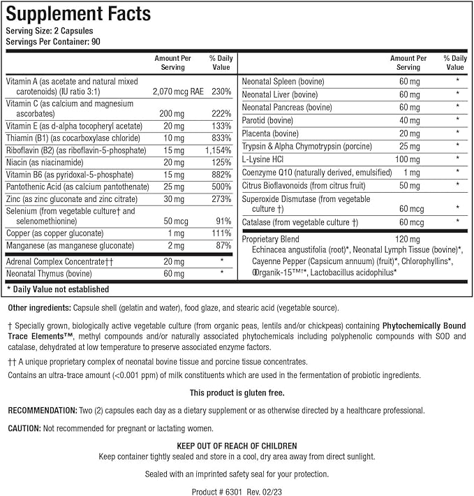 BIOTICS RESEARCH Bio Immunozyme Forte Multivitamin Echinacea Cayenne Pepper Lactobacillus acidophilus Botanicals Probiotics Amino Acids Organs/Glandulars for Immune System Health 180 Capsules
