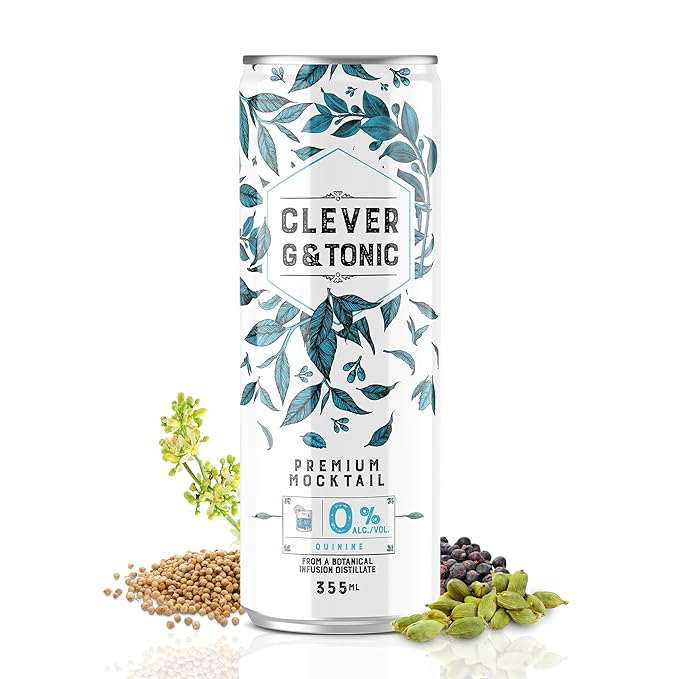 CLEVER - G &amp Tonic Nonalcoholic Mocktails for Any Occasion Refreshing Beverages Inspired by Gin &amp Tonic Low-Calorie Mocktails Non-alcoholic Drinks with 80 Calories Pack of 12 (12 oz Ea)