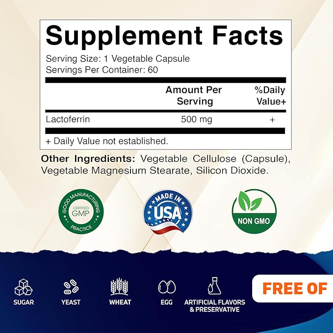Vitamatic Lactoferrin 500mg – 60 Vegetable Capsules Promotes Healthy Immune Function