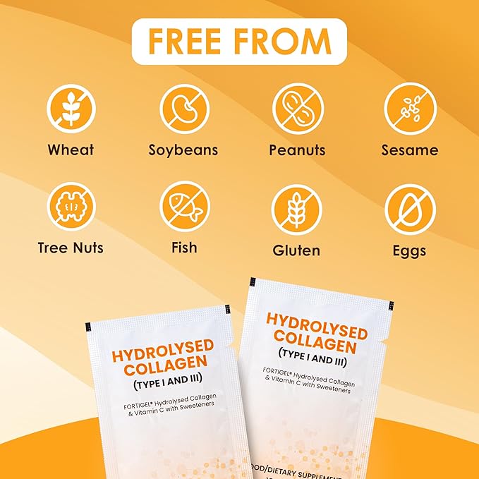 Rawleigh Collagen BCP-Max: 30 Travel Friendly Sachets - Delicious Orange-Flavoured Concentrate 10000mg of Hydrolysed Types I &amp III Collagen Peptides Vitamin C for Hair Skin Nails Muscles GMO-