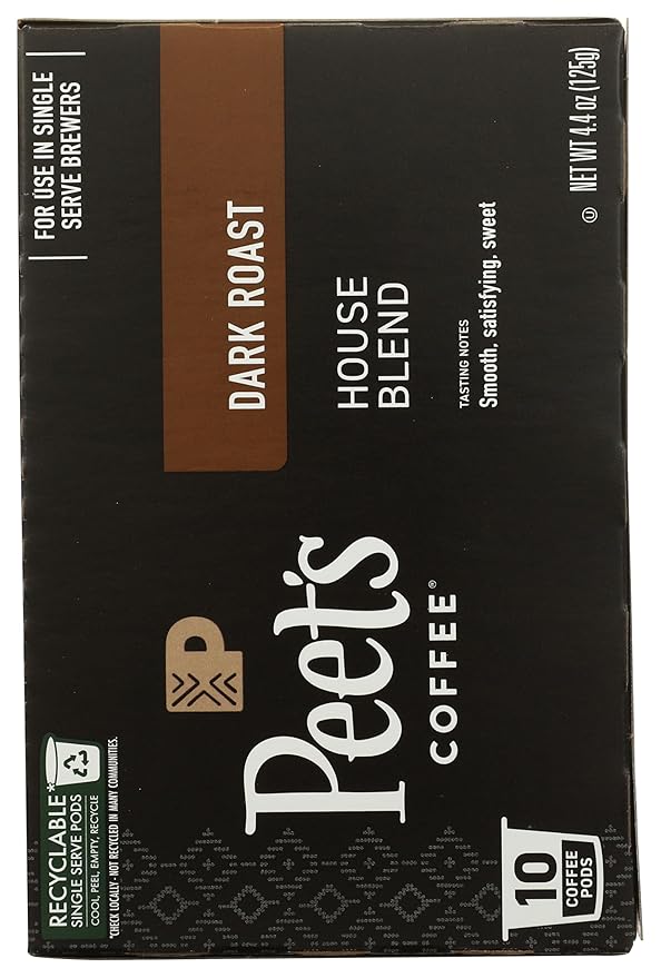 Peet's Coffee House K Cup Coffee Pods for Keurig Brewers Dark Roast 10 Pods 4.4 oz