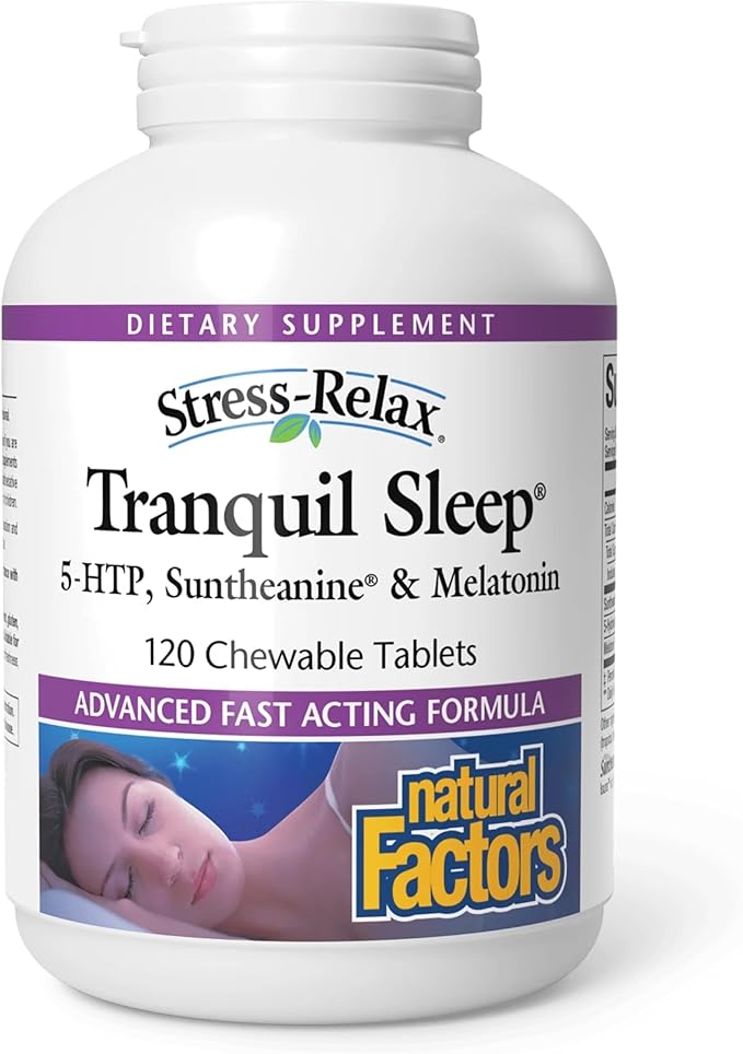 Natural Factors Tranquil Sleep - Calm Sleep Health Supplement - Relaxation Support Supplement with Melatonin &amp 5-HTP - 120 Chewable Tablets (30 Servings)