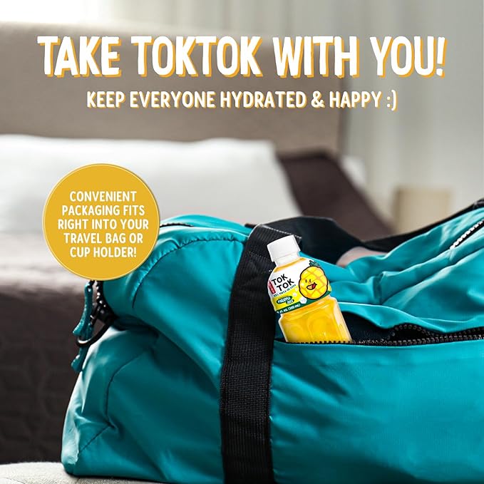 Pocas Toktok Pineapple Juice 12-Pack – Made with Real Fruit &amp Chewy Nata De Coco 8 Oz Each