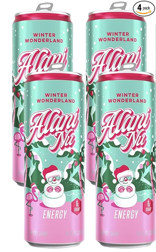 Alani Winter Wonderland Sugar Free Low Calorie Energy Drinks 12 Fl Oz Cans 4 Cans!