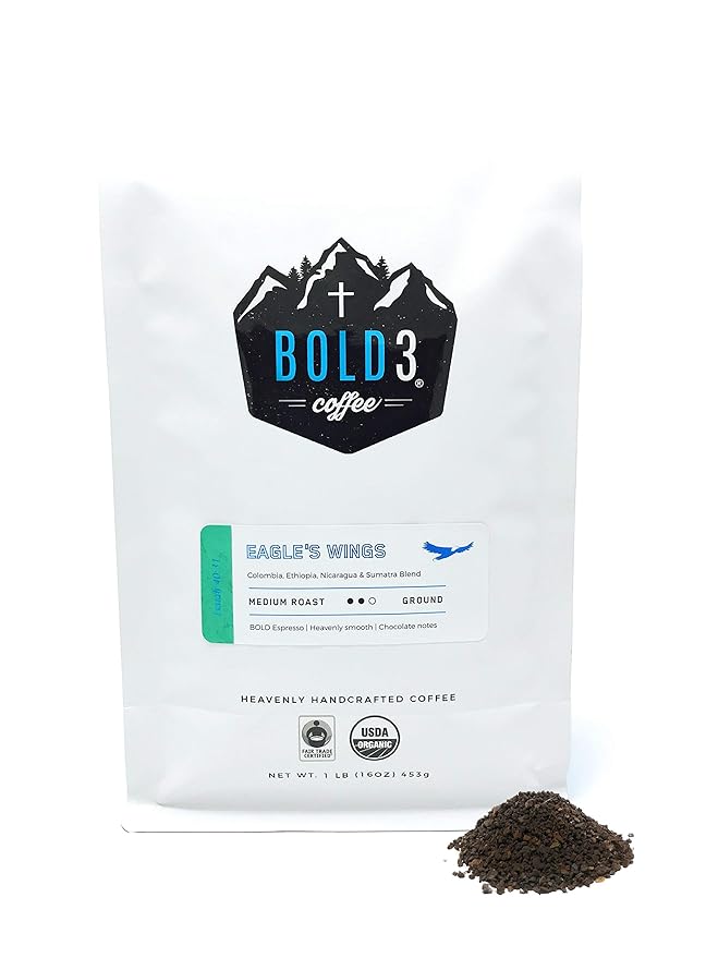BOLD3 Coffee Christian Gift Fair Trade Organic Specialty coffee for Jesus Christ Ground Colombian Ethiopian Nicaragua Sumatra Gourmet Premium Coffee Pure Fresh Roasted Arabica Medium Roast 1 LB