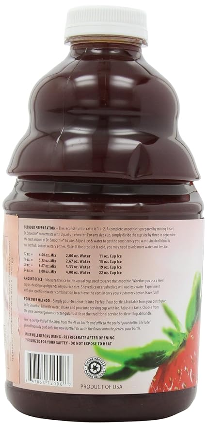 Dr. Smoothie 100% Crushed Fruit Smoothie Strawberry 46-Ounce Bottles (Pack of 2)
