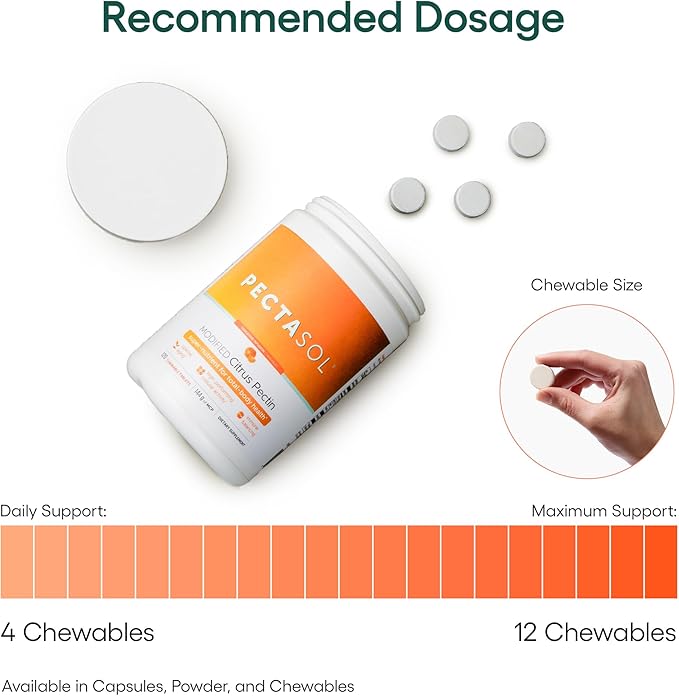 EcoNugenics PectaSol Modified Citrus Pectin – 120 Tangerine Chewable Tablets – Total-Body Health Supplement to Support Heart Immune System Inflammation Response + Maintain Healthy Galectin-3 Levels