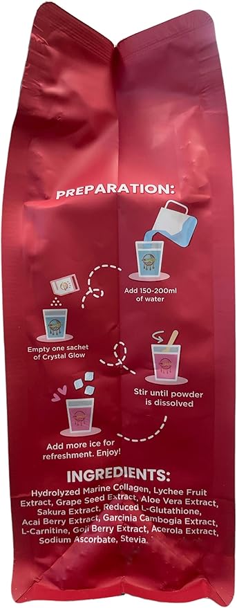 Crystal Glow Hydrolyzed Marine Collagen Mix with Glutathione &amp Lychee Extract 10 Sachets