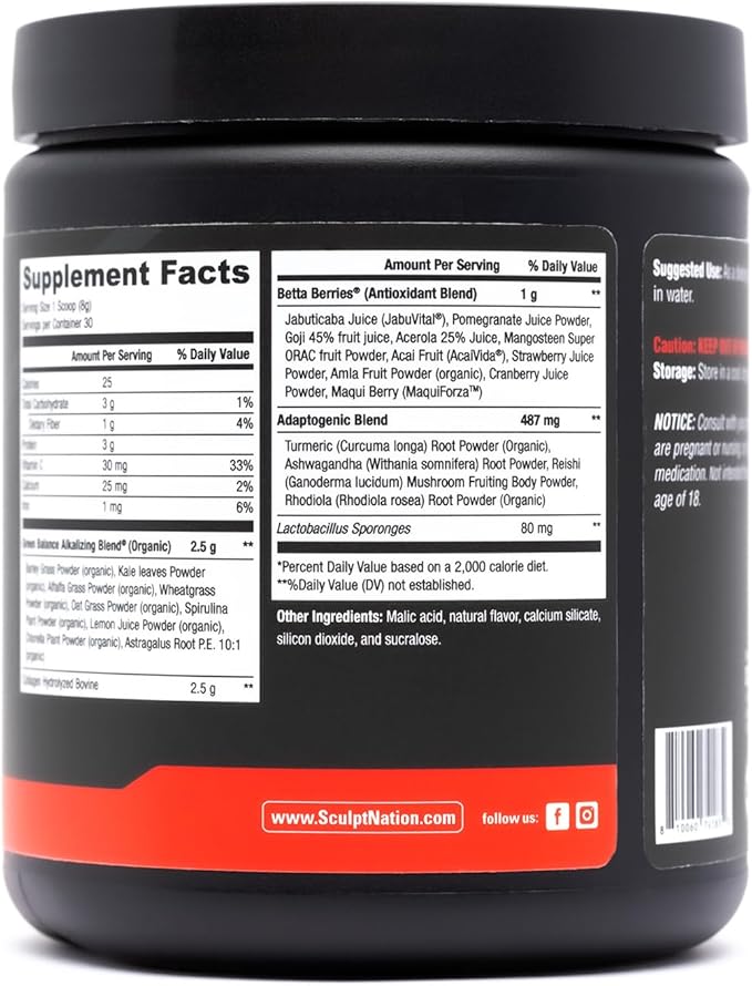 Sculpt Nation by V Shred Greens Strawberry - Premium Greens Powder &amp Superfood Blend with Collagen to Support Skin Digestion and Energy - 30-Day Supply
