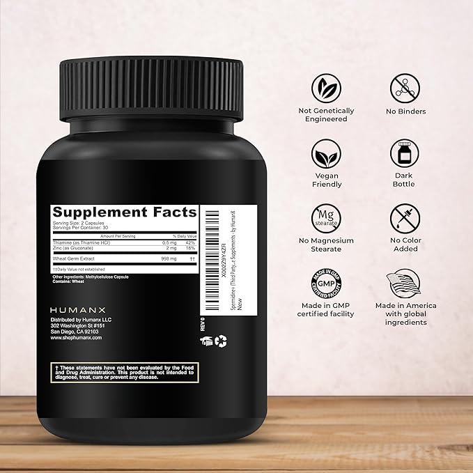 HUMANX Spermidine+ (USA Third Party Tested) - Spermidine-Rich Wheat Germ Extract &amp Zinc to Activate Cellular Renewal - Non-GMO Spermidine Capsules - Supports Healthy Aging - Spermidine Supplement
