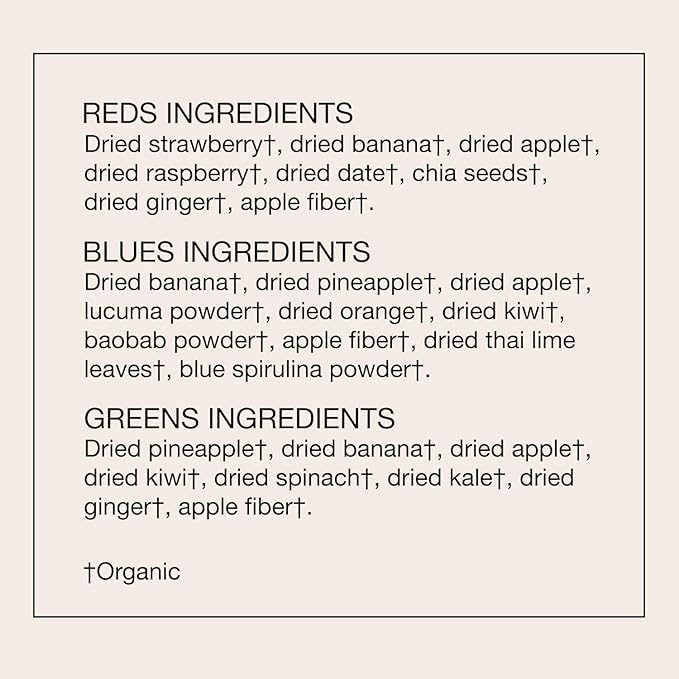 kencko Smoothie Mix Variety Pack - 8 Instant Breakfast Smoothies - 100% Organic Fruit And Vegetable Superfoods Natural Healthy Vegan Gluten Free - Reds Blues Greens Powder Smoothie Mix Packets